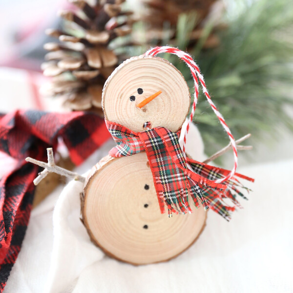 Finished wood slice snowman Christmas ornament