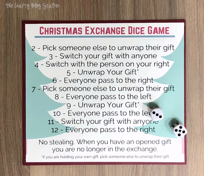 Christmas exchange dice game instructions