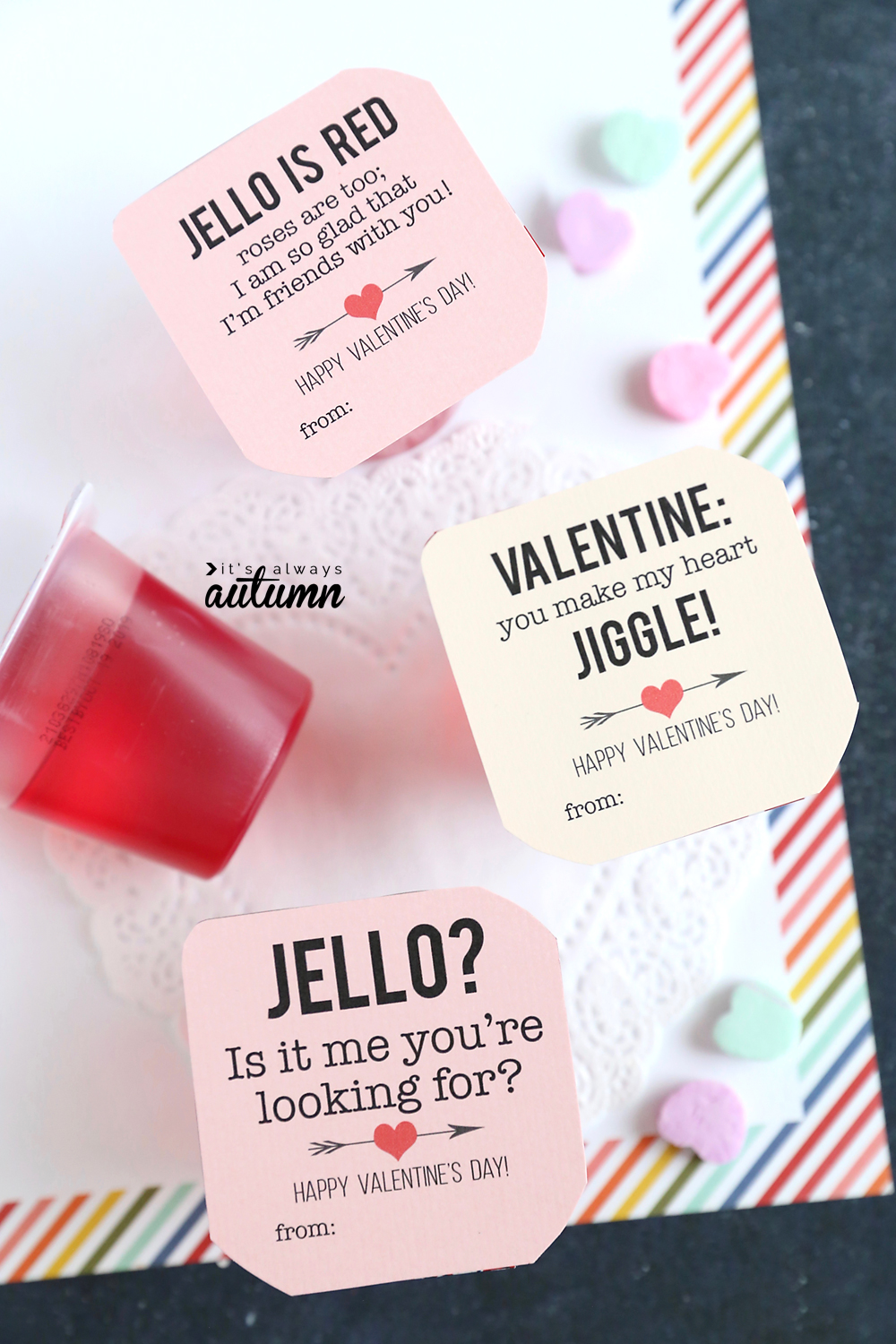 Jello cup with Valentine\'s Day tag