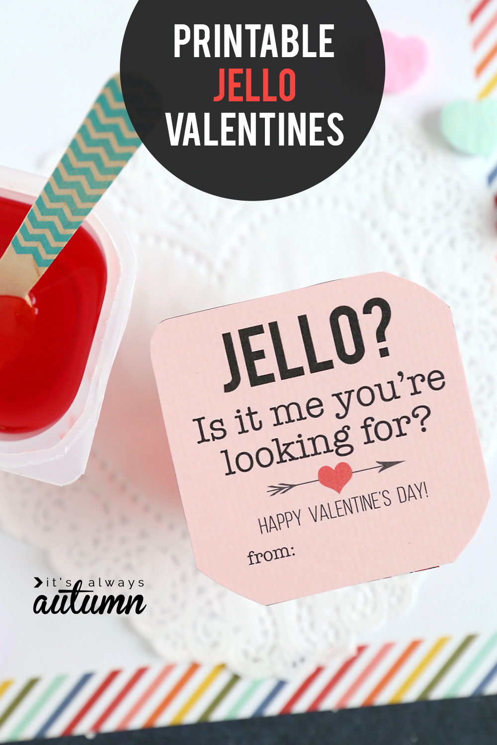 Jello cup with Valentine\'s Day tag