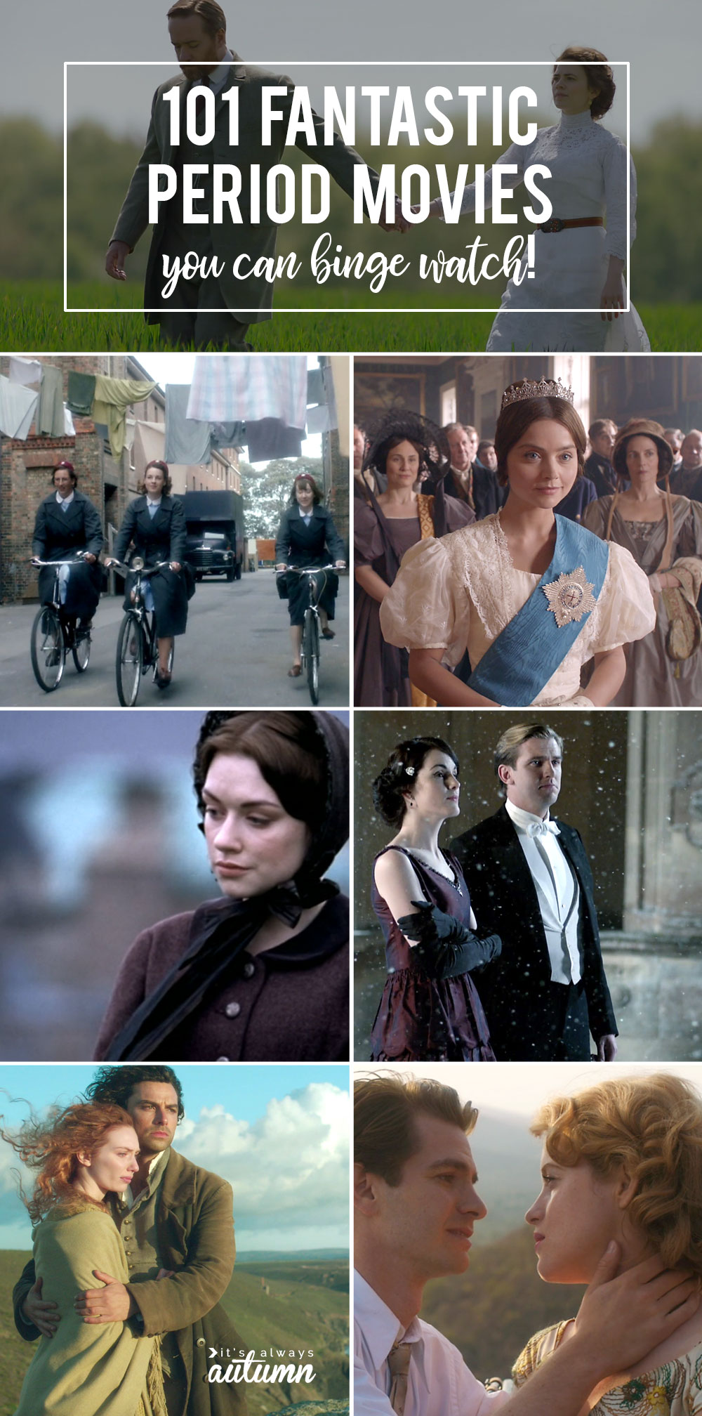 Collage of screenshots from favorite period movies