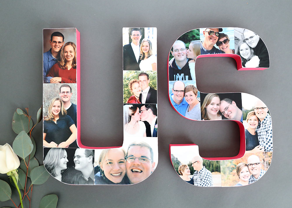 Paper mache letters covered in photos