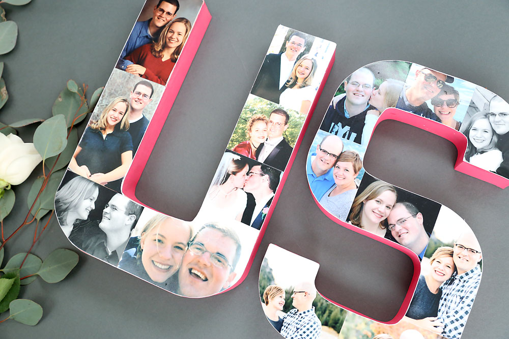 Paper mache letters covered in photos