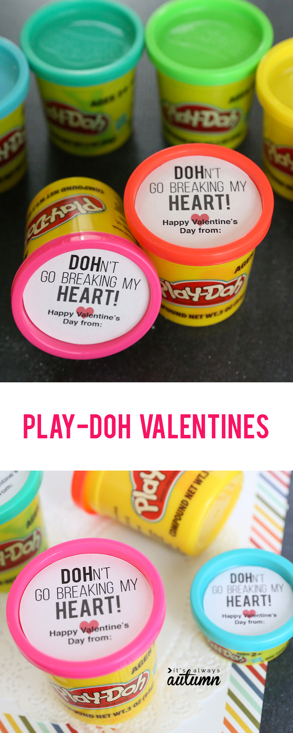 Play Doh with Valentine\'s day gift tags