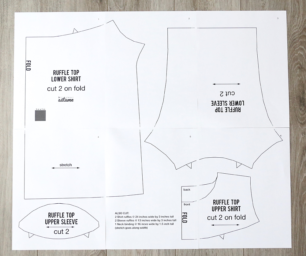 Ruffle top and dress sewing pattern diagram