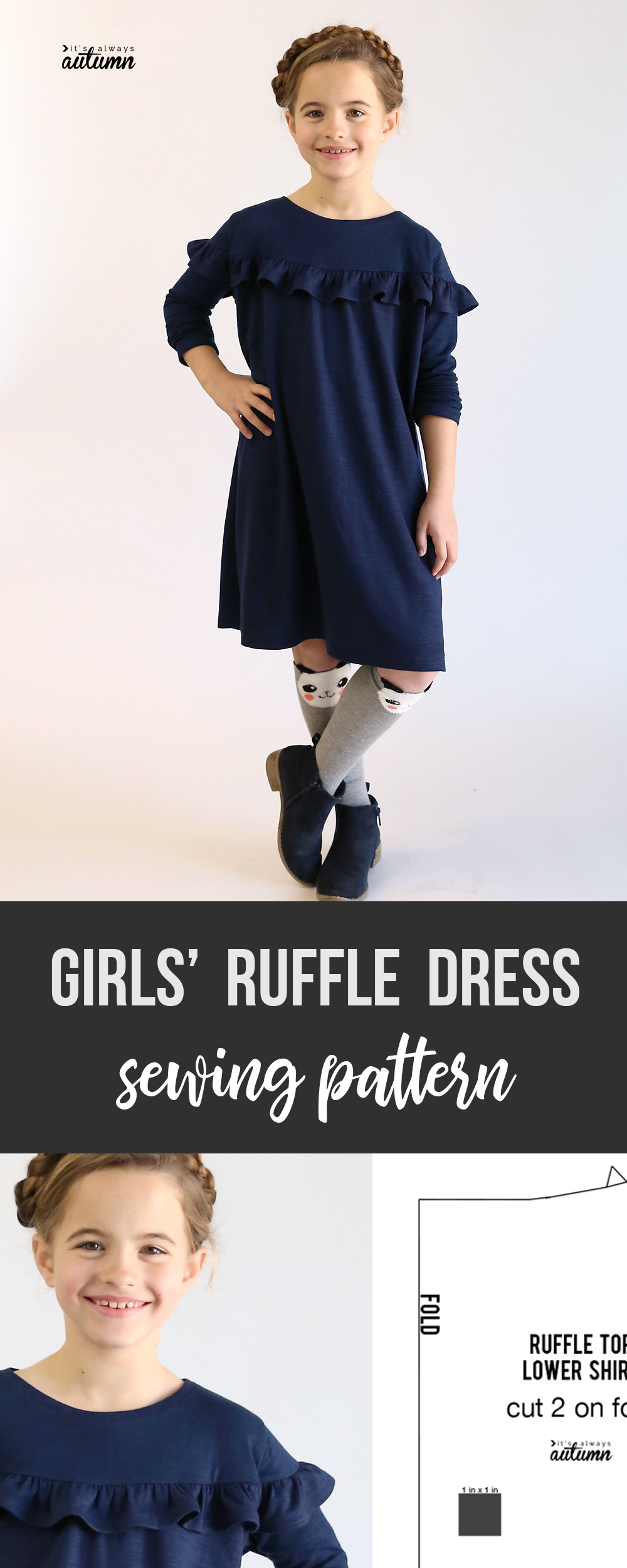 Girl wearing a dress made from the girls\' ruffle dress sewing pattern