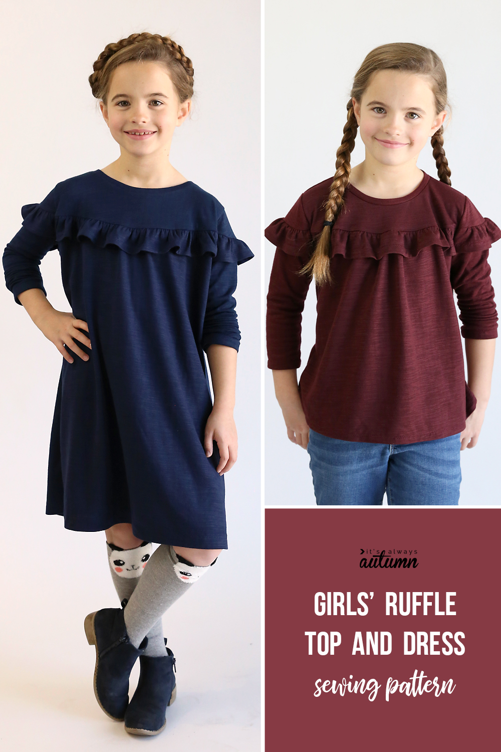 Girl wearing a ruffled dress; girl wearing a ruffled shirt