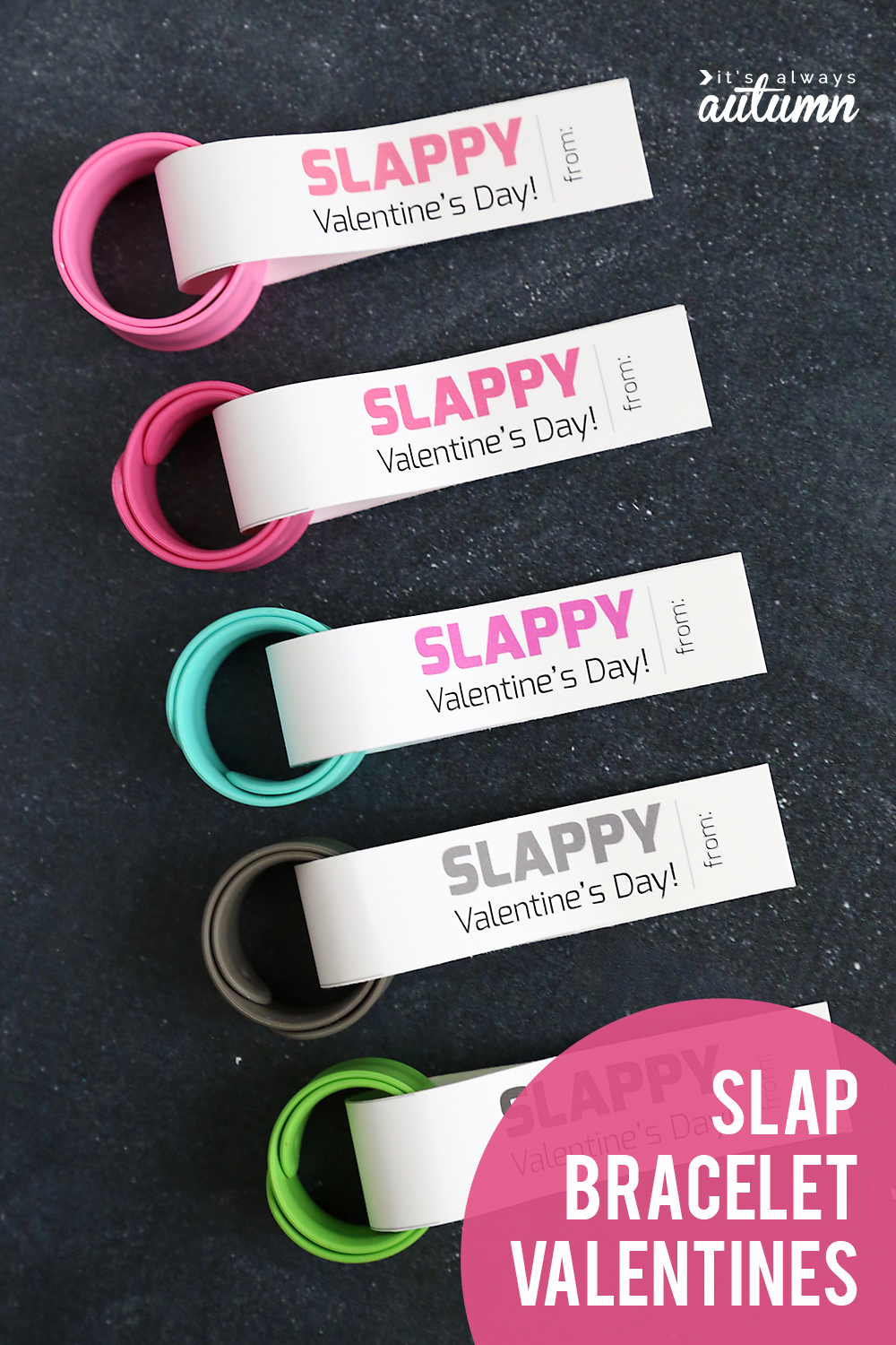 Slap bracelets with Valentine\'s Day tags