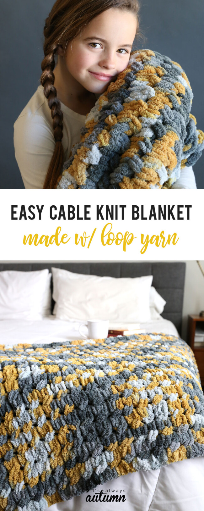 Loop Yarn Cable Knit Blanket - It's Always Autumn