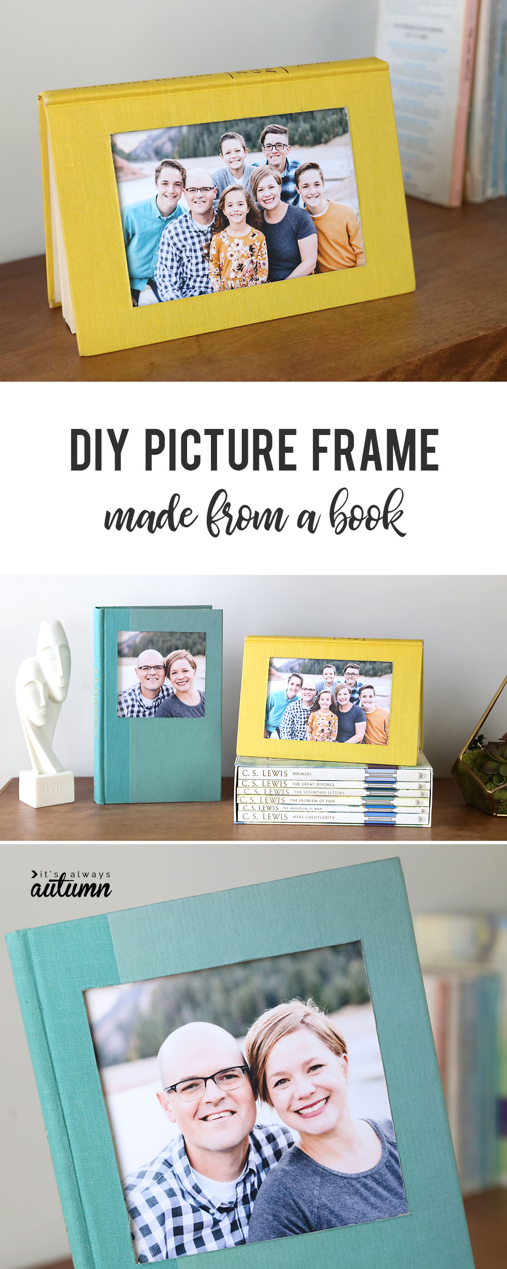 DIY picture frame made from a book