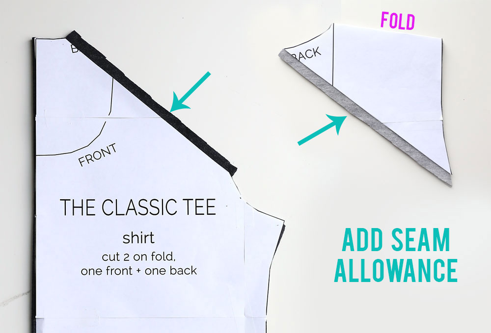The Classic Tee sewing pattern sliced diagonally from the neckline to the lower armscye
