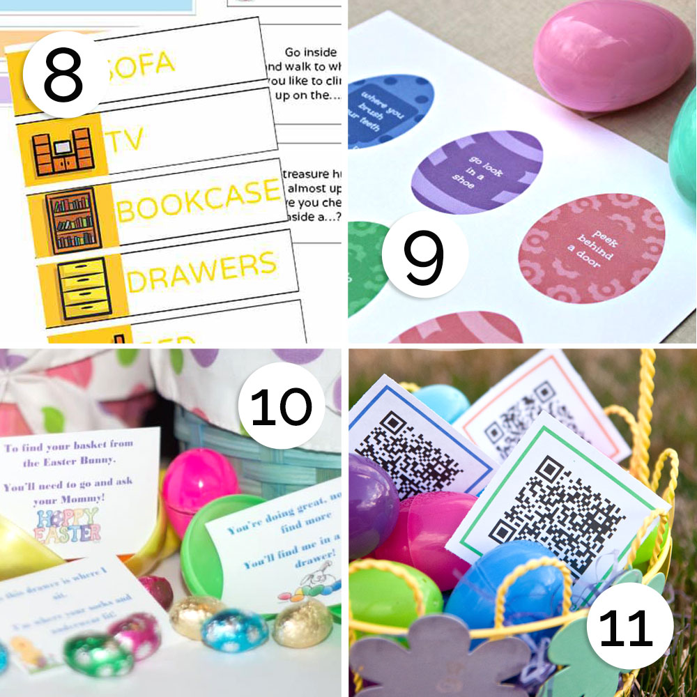 Collage of Easter egg hunt ideas for kids