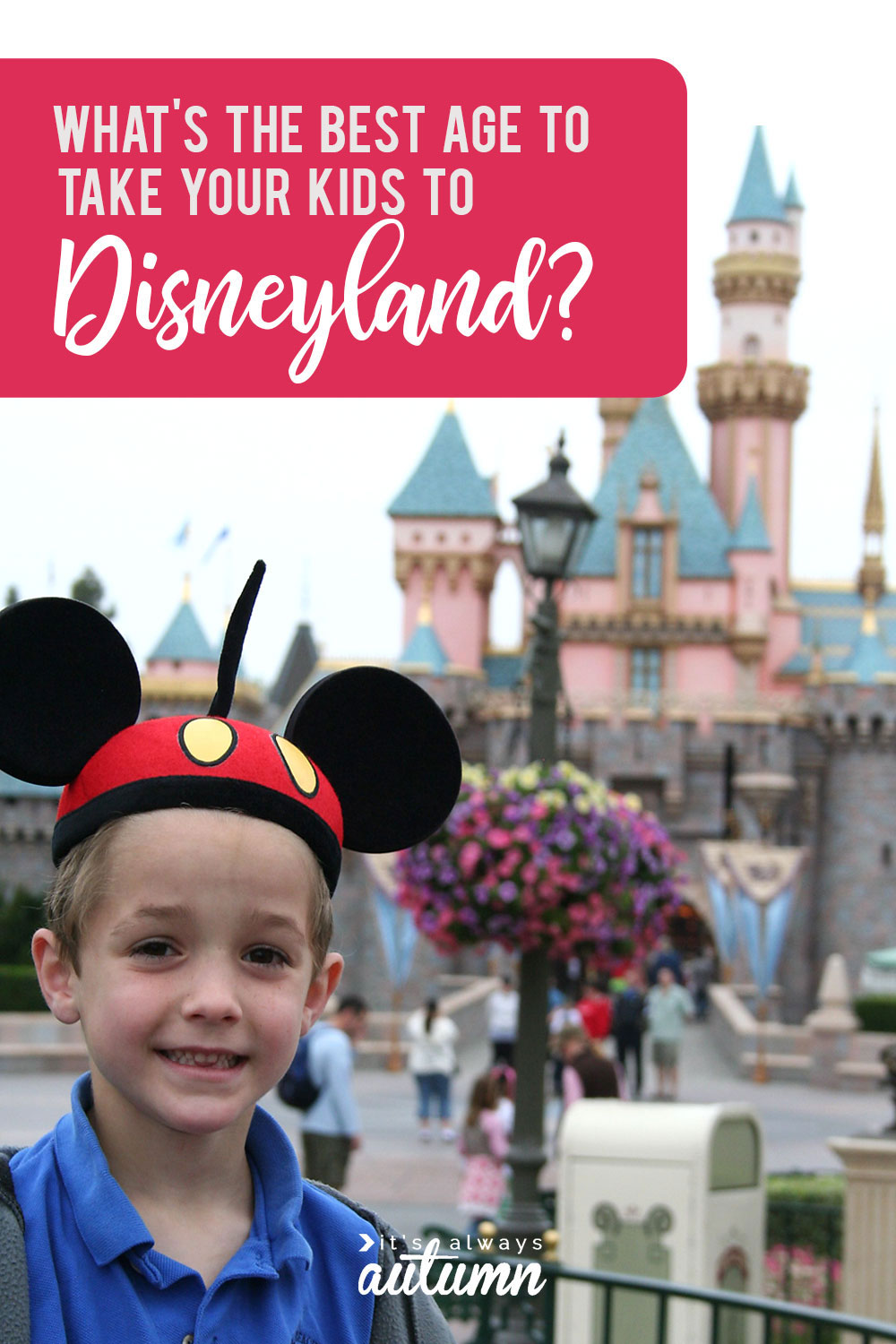 Little boy in a Mickey Mouse hat at Disneyland