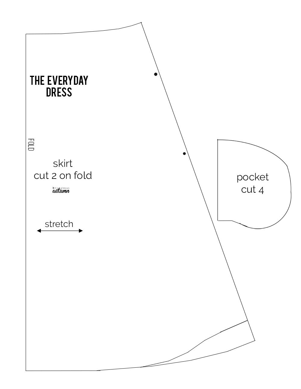 Skirt pattern diagram for the Everyday Dress sewing pattern