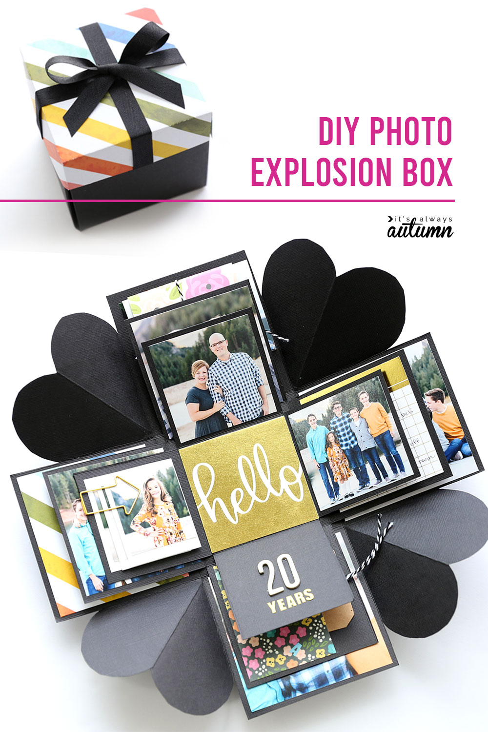 DIY photo explosion box that opens up when you take the lid off