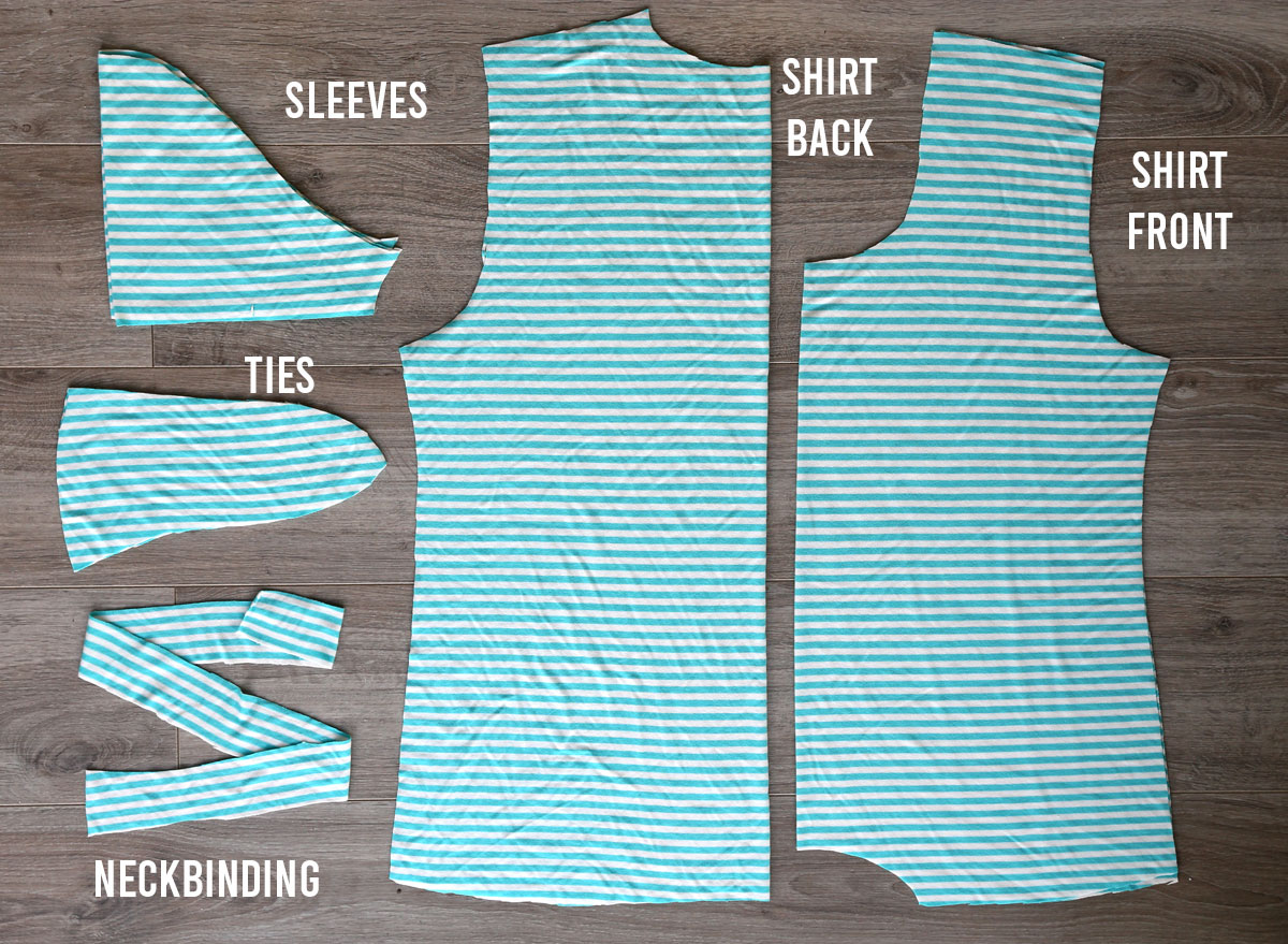 Pattern pieces for the waist tie t-shirt