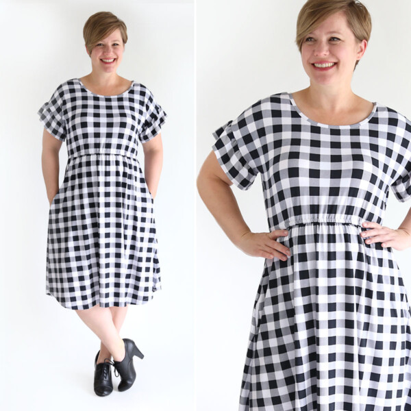 The Everyday Dress sewing pattern in womens size L. With a ruffle sleeve.