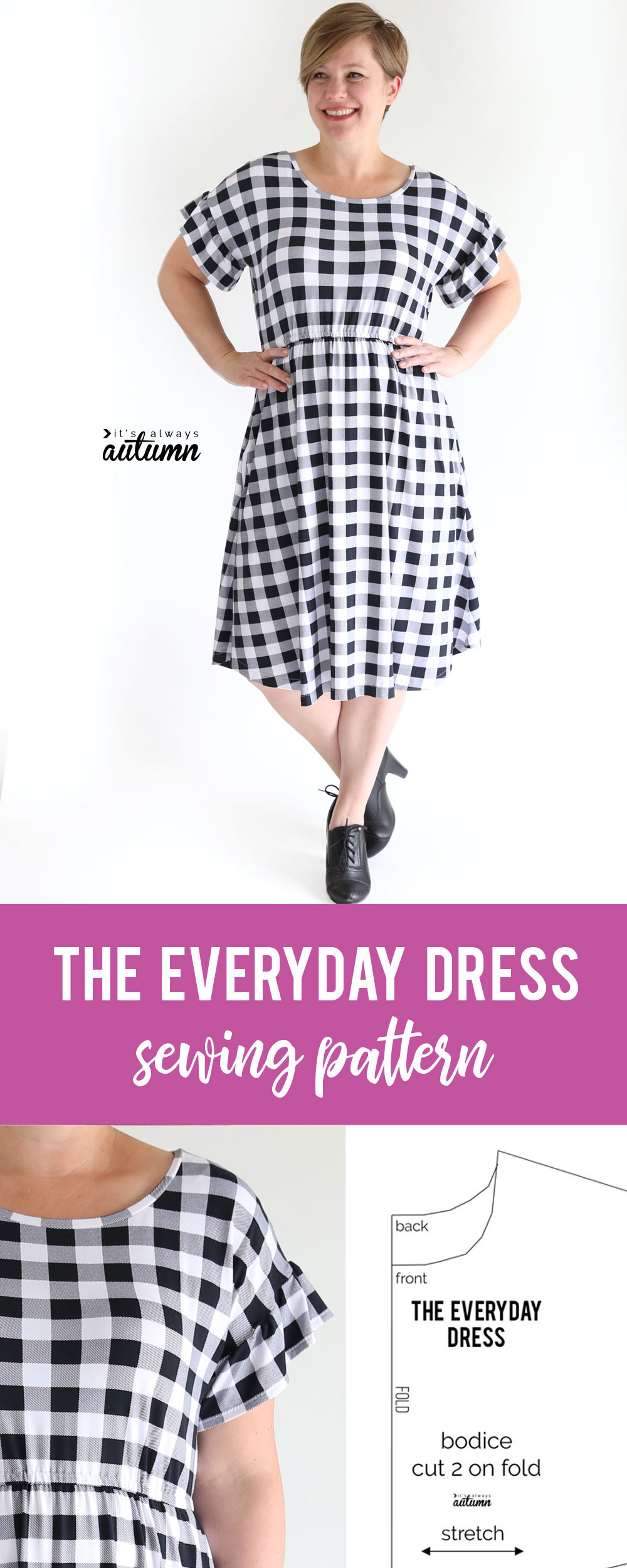 The Everyday Dress sewing pattern in women's size L.