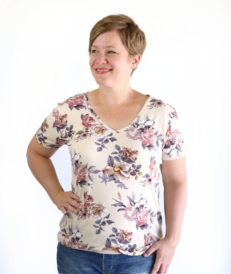 Floral V-Neck Knit Tee main image 0