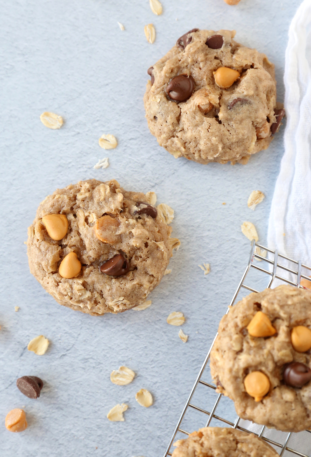 Oatmeal spice cake mix cookies with butterscotch and chocolate chips