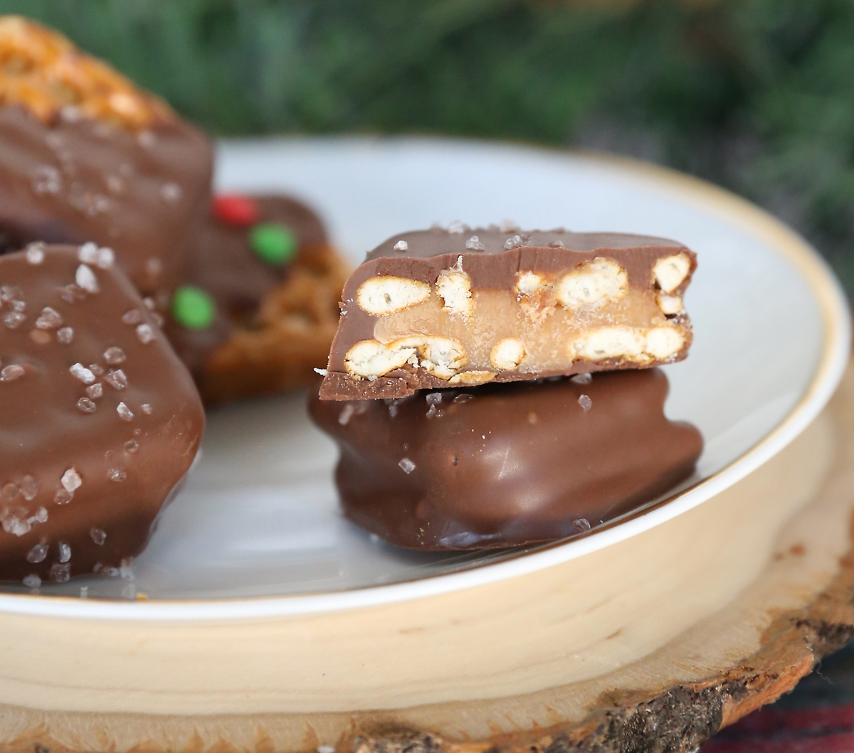 Chocolate dipped caramel pretzels