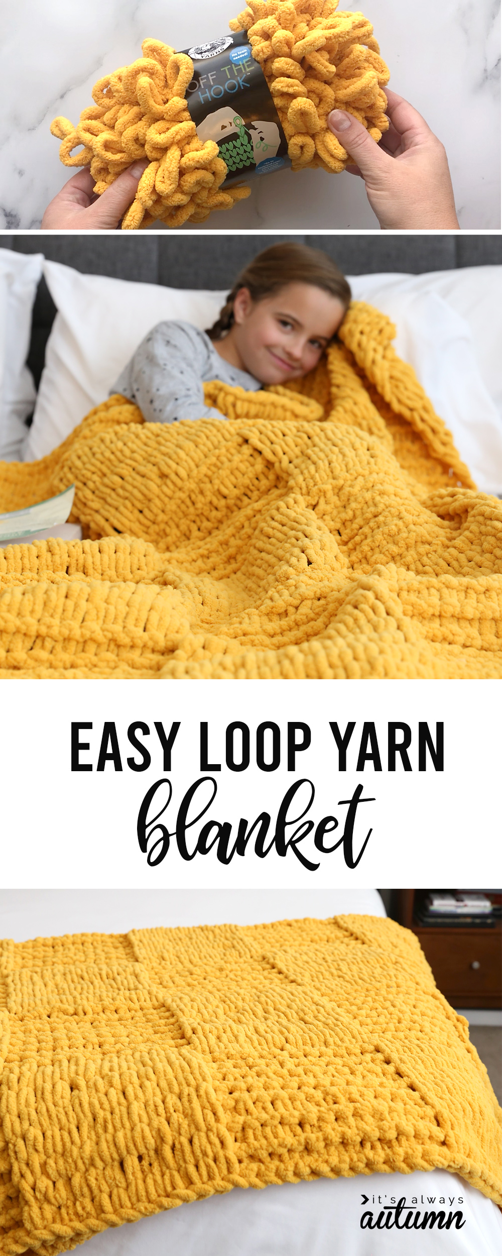 You will not believe how easy it is to make this gorgeous finger knit blanket using loop yarn! Click through for the tutorial.