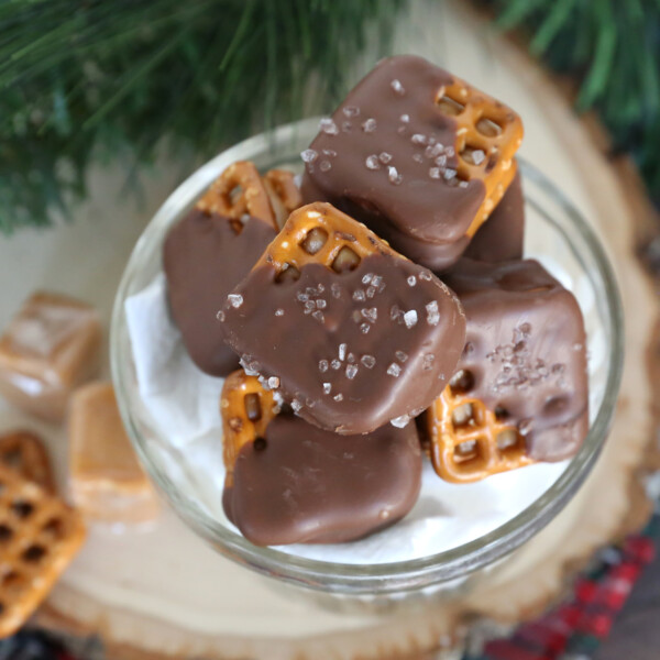 Chocolate caramel pretzels in a jar