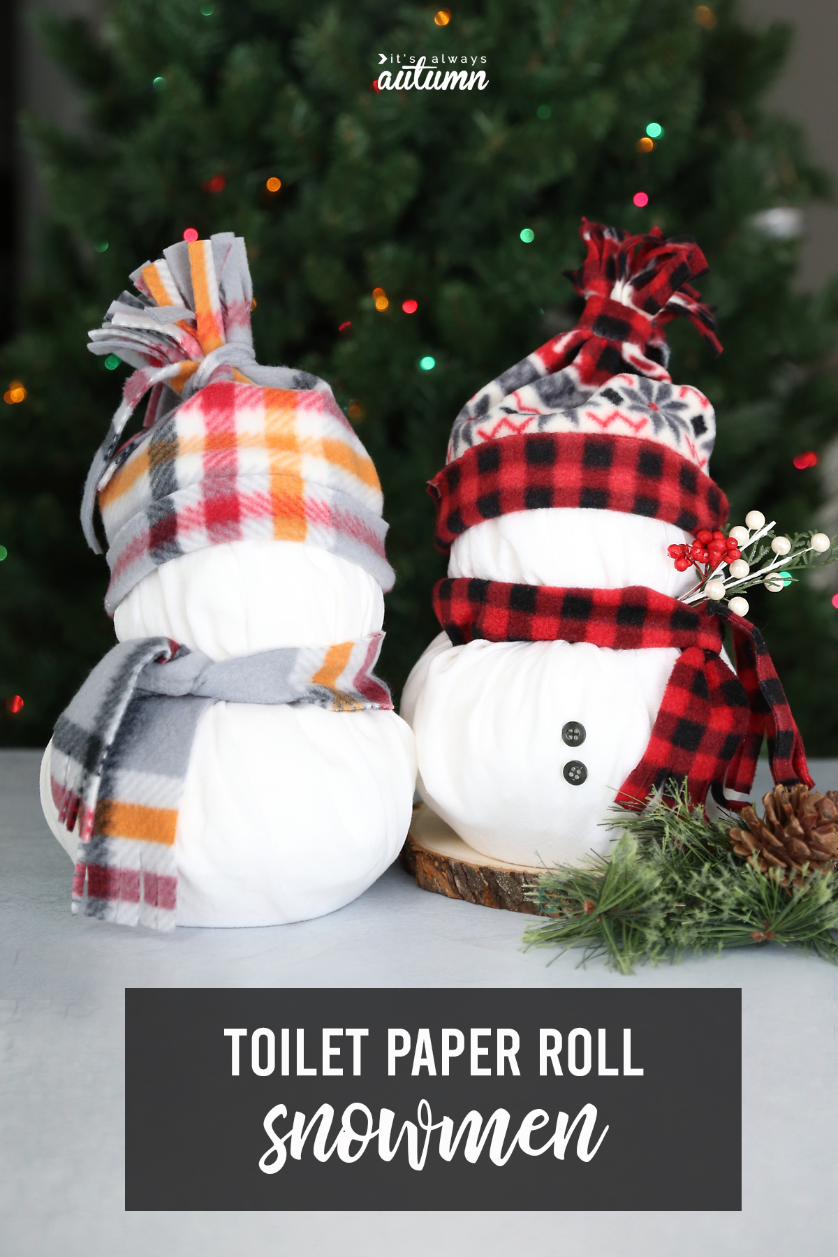 These adorable snowmen are made from rolls of toilet paper! Cute, easy Christmas craft.