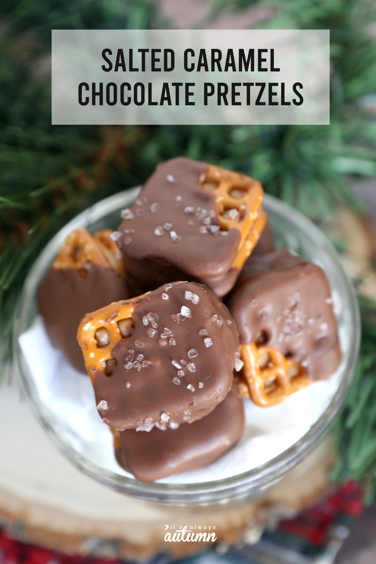 These salted caramel chocolate pretzels are AMAZING! Perfect treat for homemade gifts or Christmas parties.
