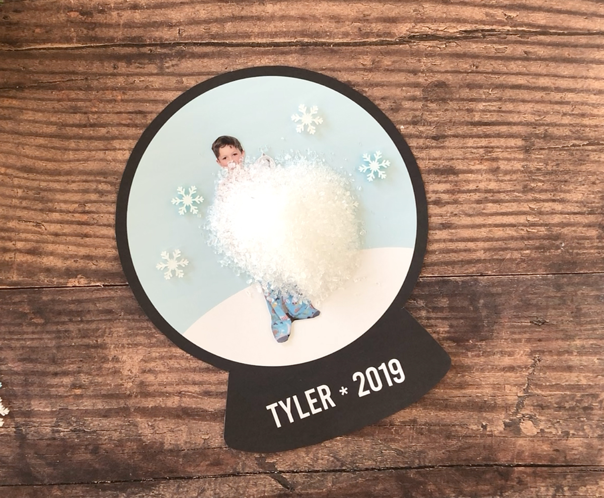 Epsom salt poured over center of snowglobe template