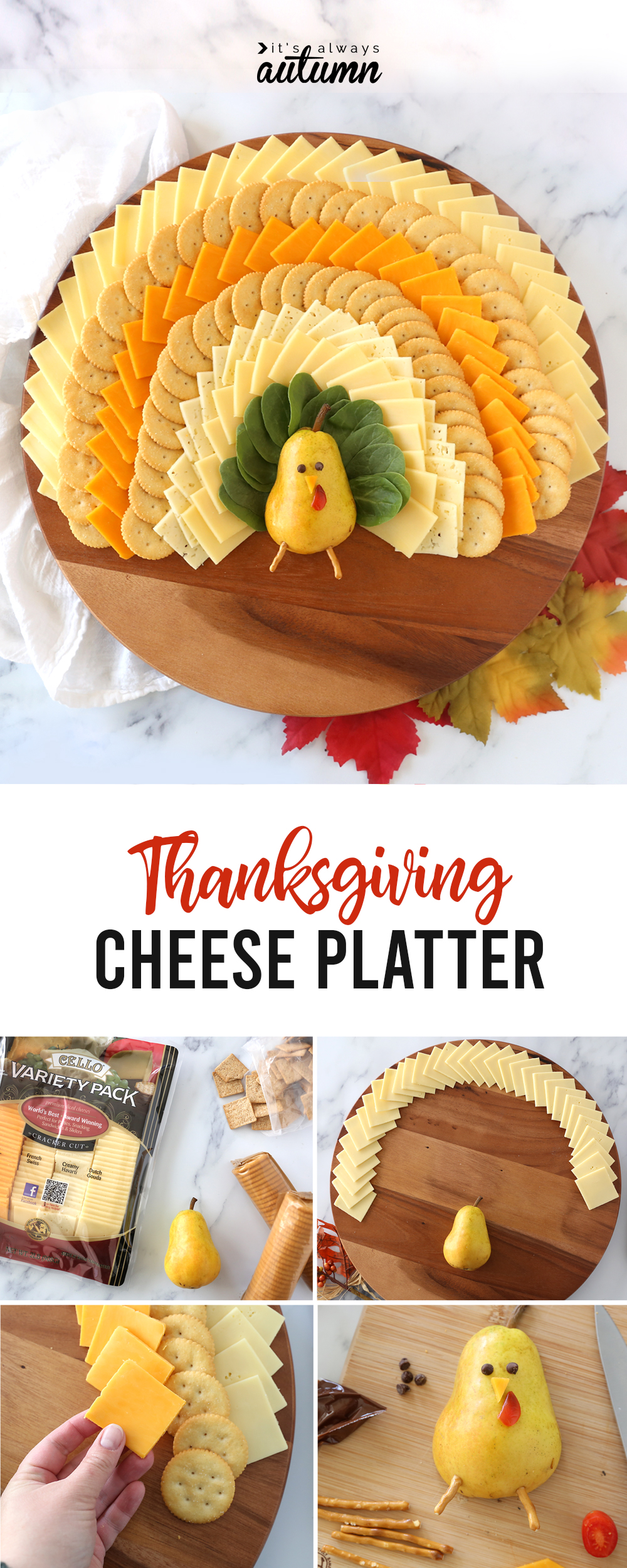 This Thanksgiving cheese board looks impressive but is really easy to put together! Click through for instructions.