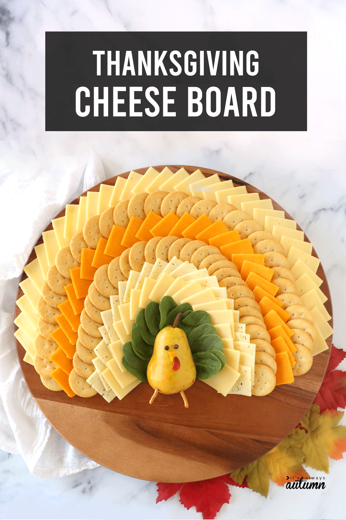 This Thanksgiving cheese board looks impressive but is really easy to put together! Click through for instructions.