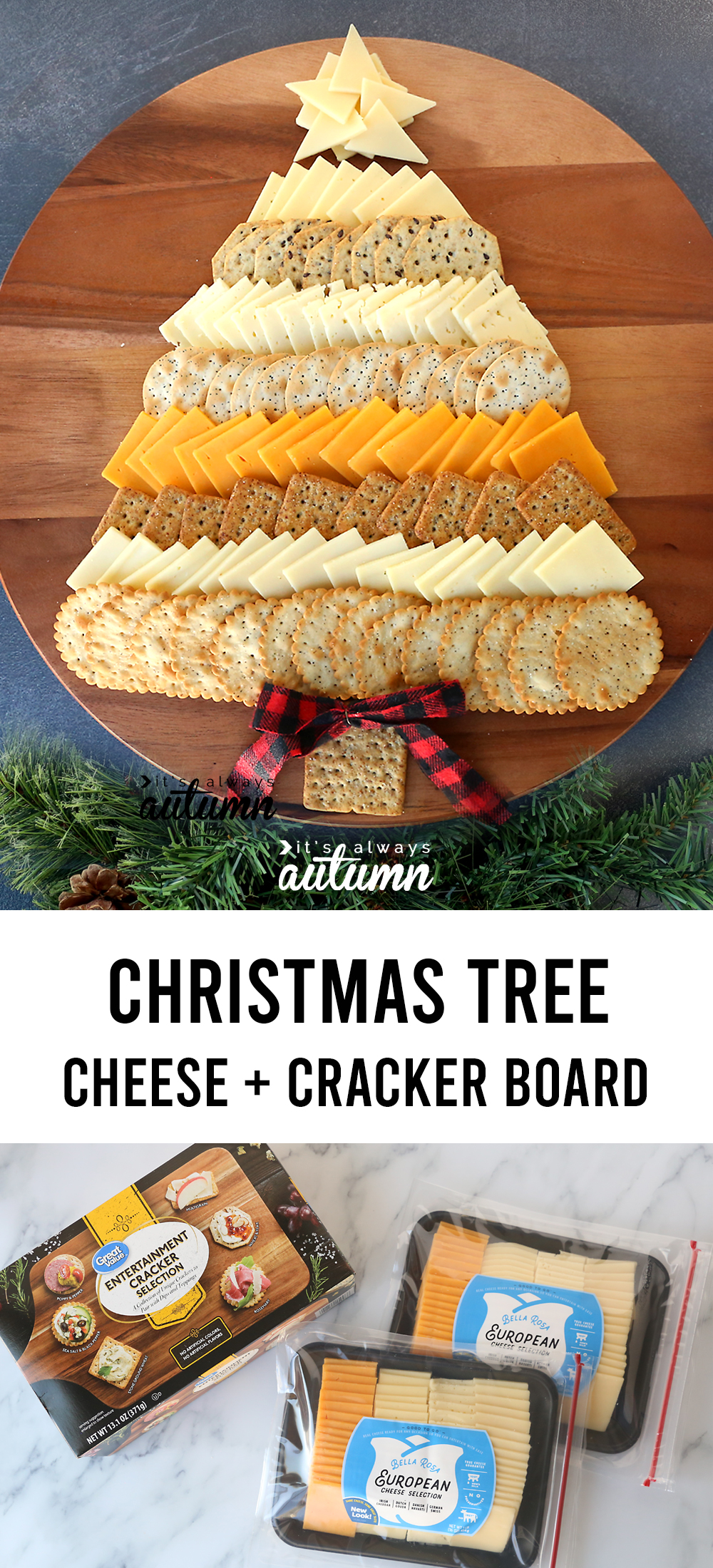 Christmas Tree Cheese Board {easy holiday appetizer} - It's Always Autumn