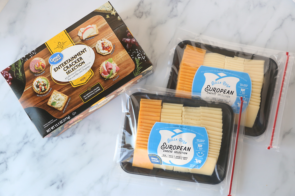 Package of variety crackers and packages of variety cheese slices