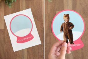 Cutting out snowglobe and photo.