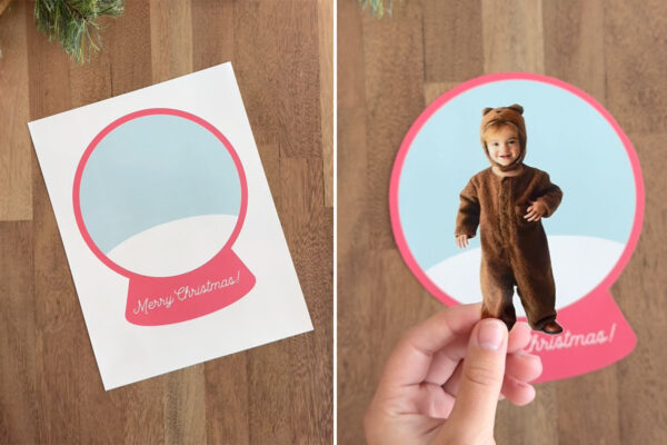 Cutting out snowglobe and photo.