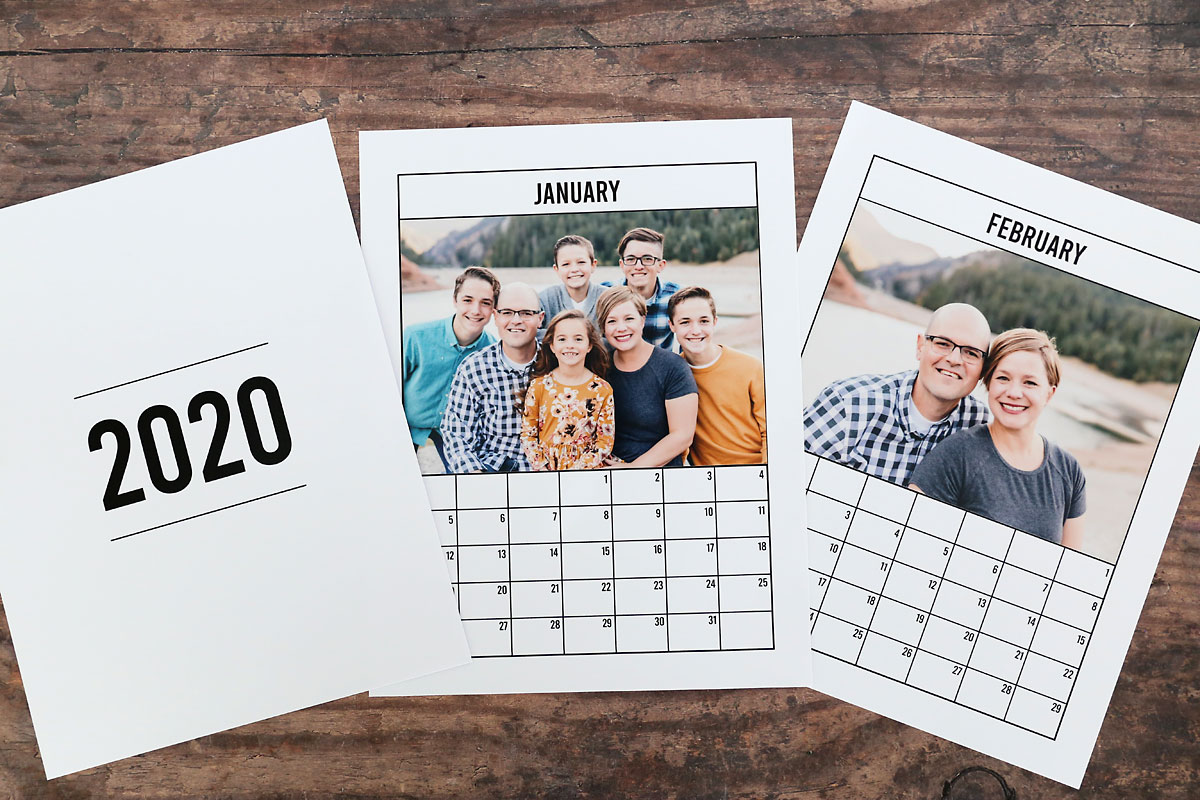 Printable 2020 calendar templates with room for 5x7 photos