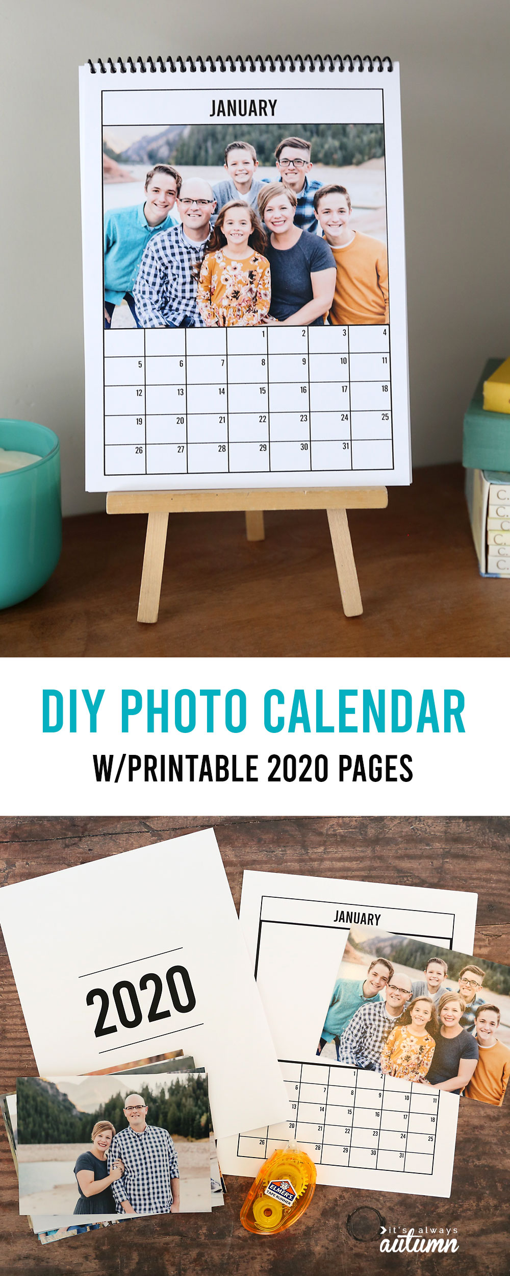 This printable 2020 photo calendar makes a great homemade gift!