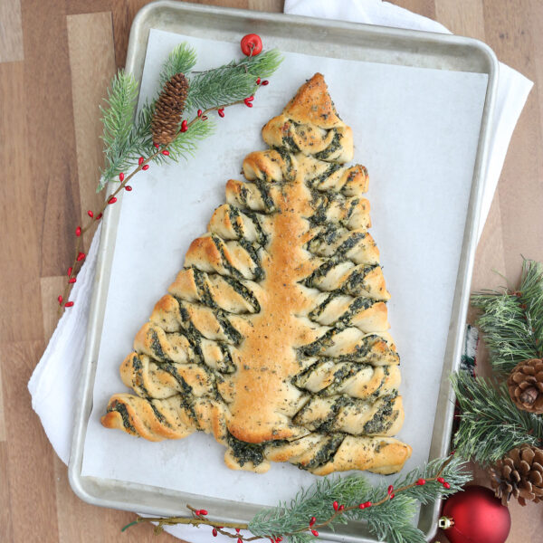 Christmas tree spinach dip breadsticks.