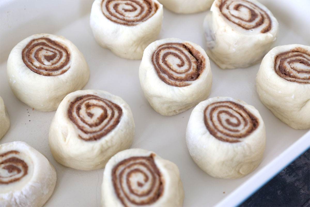 Cinnamon roll dough before the second rise