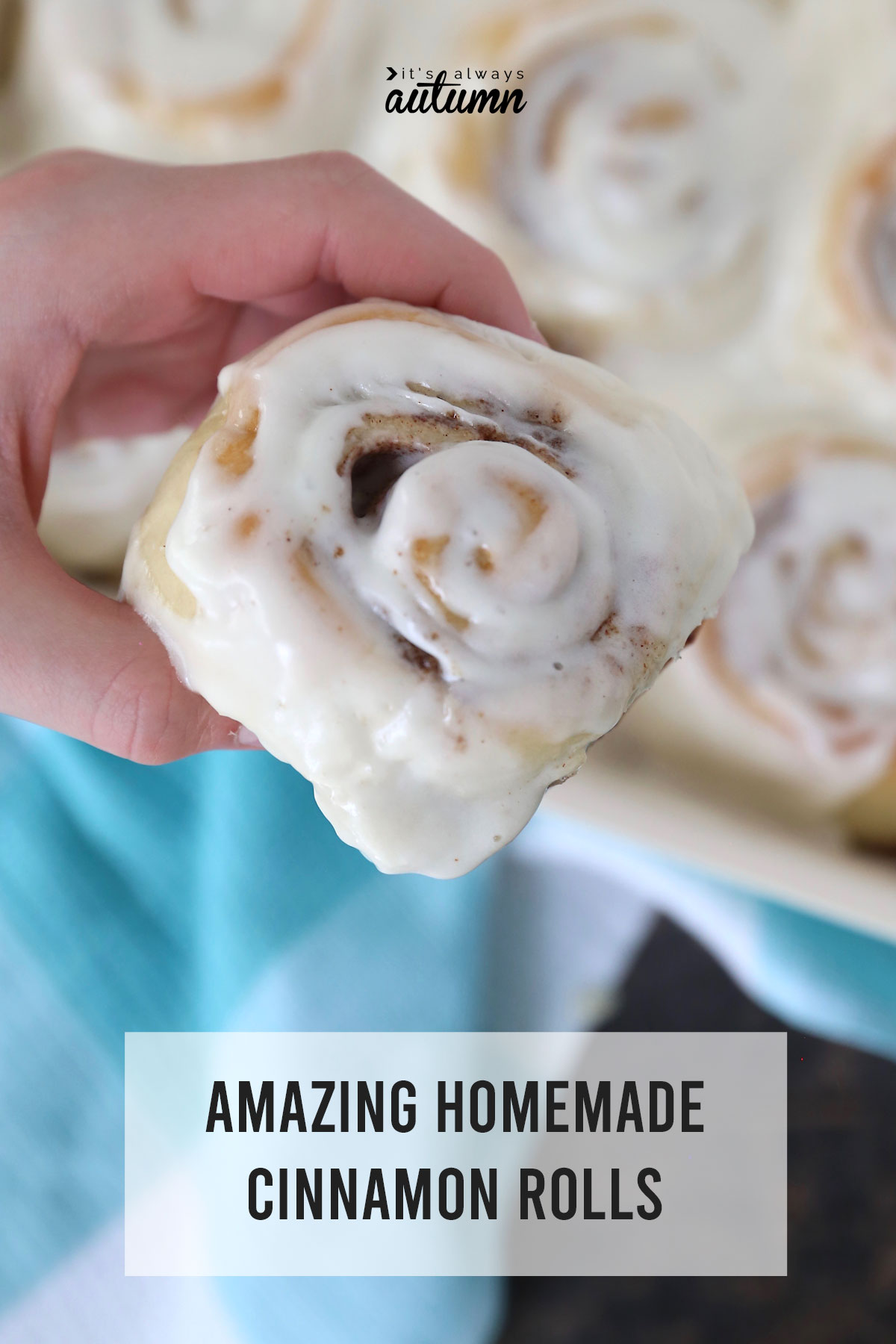 This is the best cinnamon roll recipe! The dough is easy to make and handle, the filling is gooey, and the frosting is to die for!