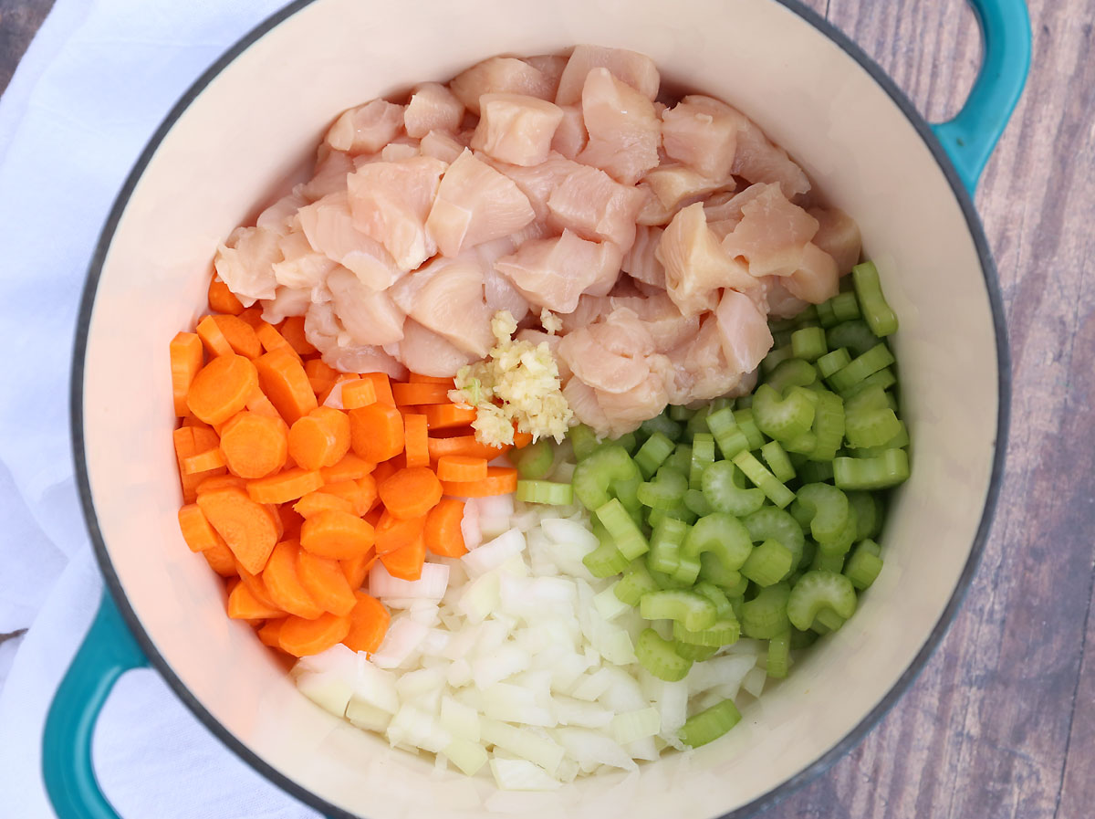 Ingredients for creamy chicken noodle soup