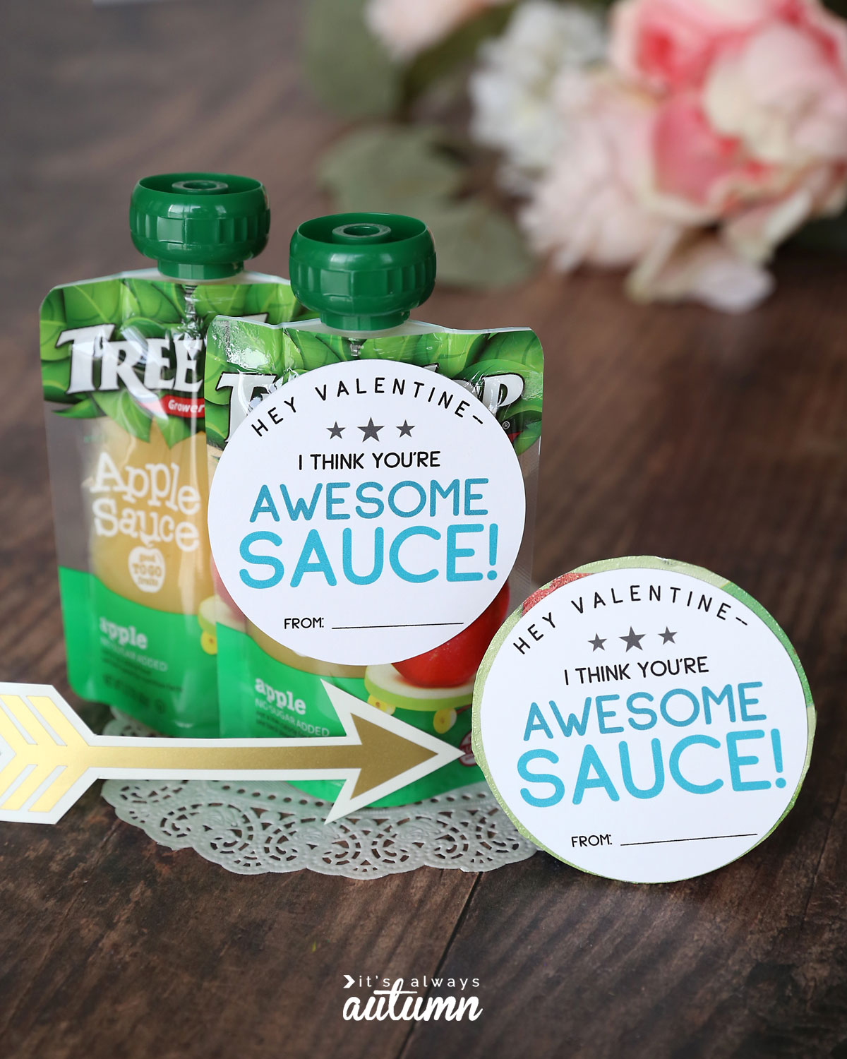 "I think you're awesome sauce" Valentine printable for applesauce