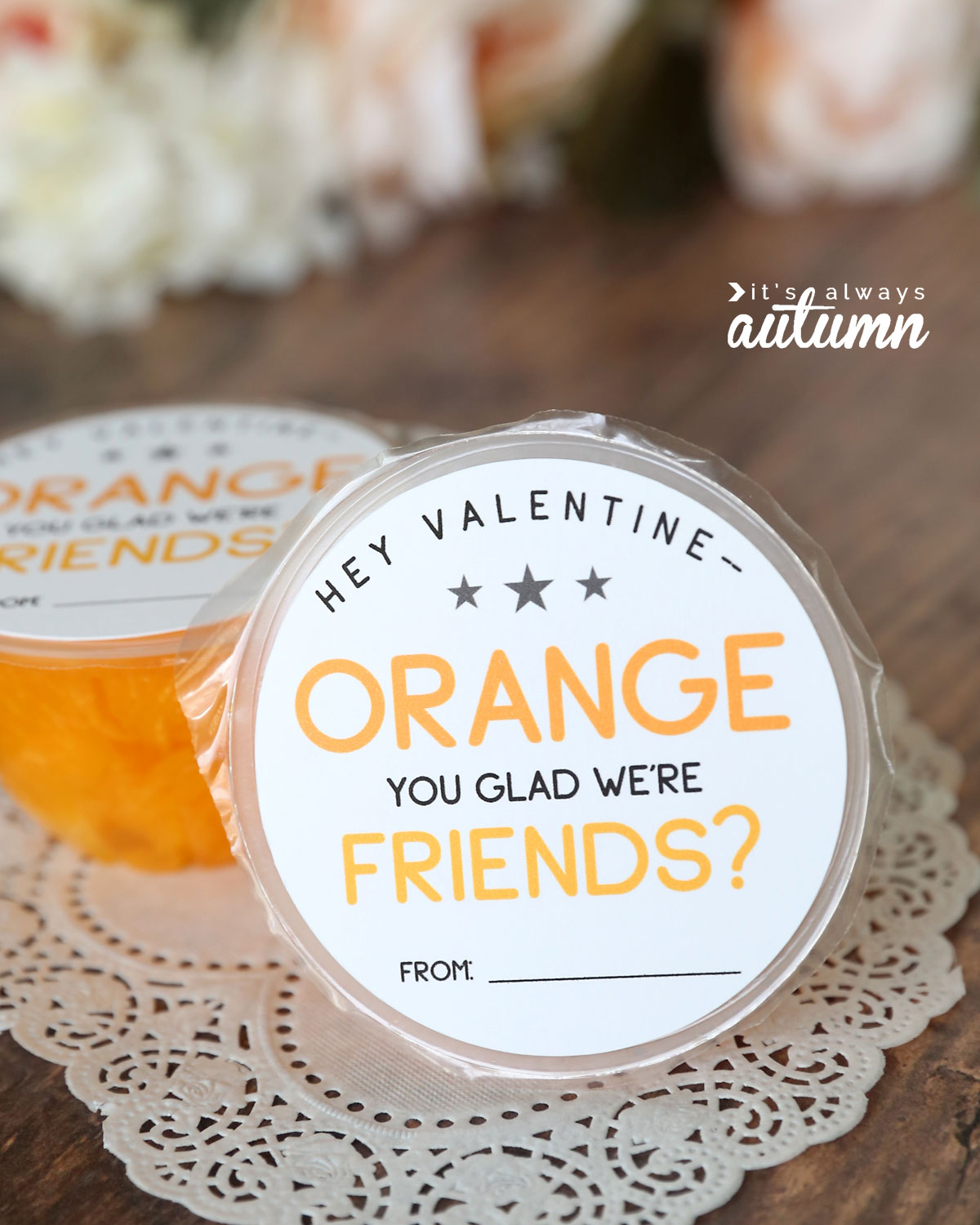 "Orange you glad we're friends" Valentine printable for orange fruit cup