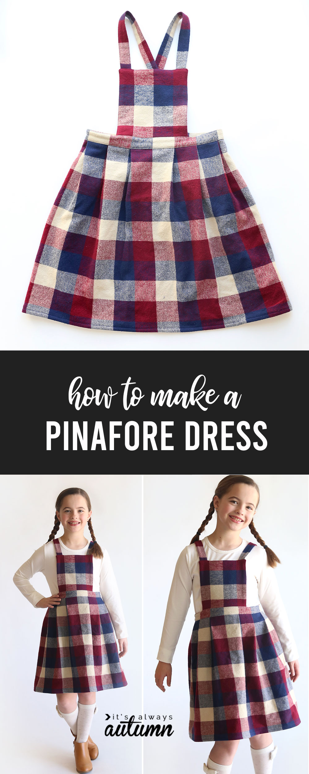 Learn how to create your own pinafore dress pattern and make a pinafore dress in any size!