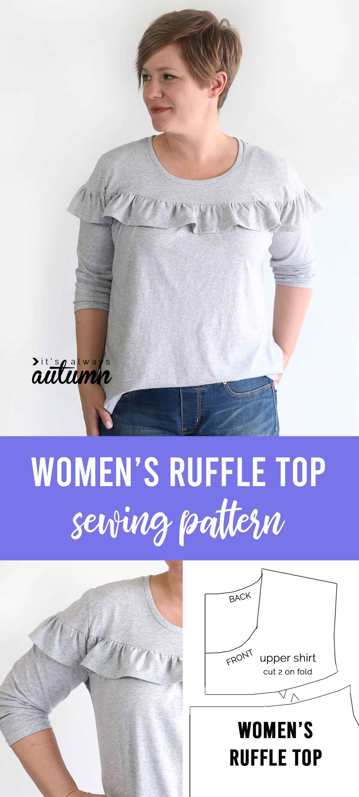 Women's ruffle top - free sewing pattern in size L