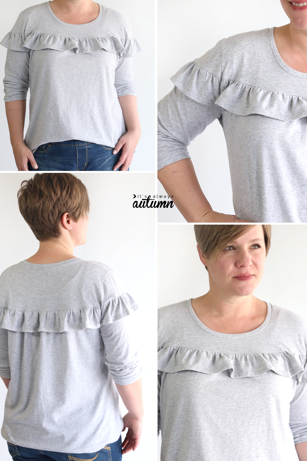 Women's ruffle top - free sewing pattern in size L.