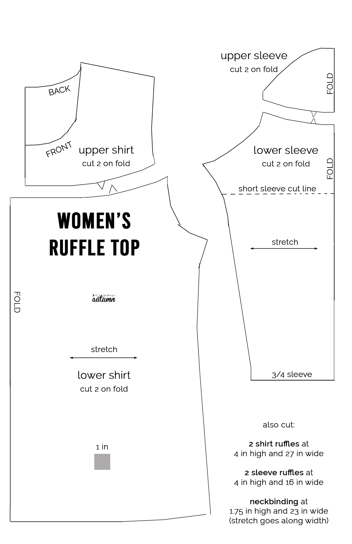 Women's ruffle top - free sewing pattern in size L