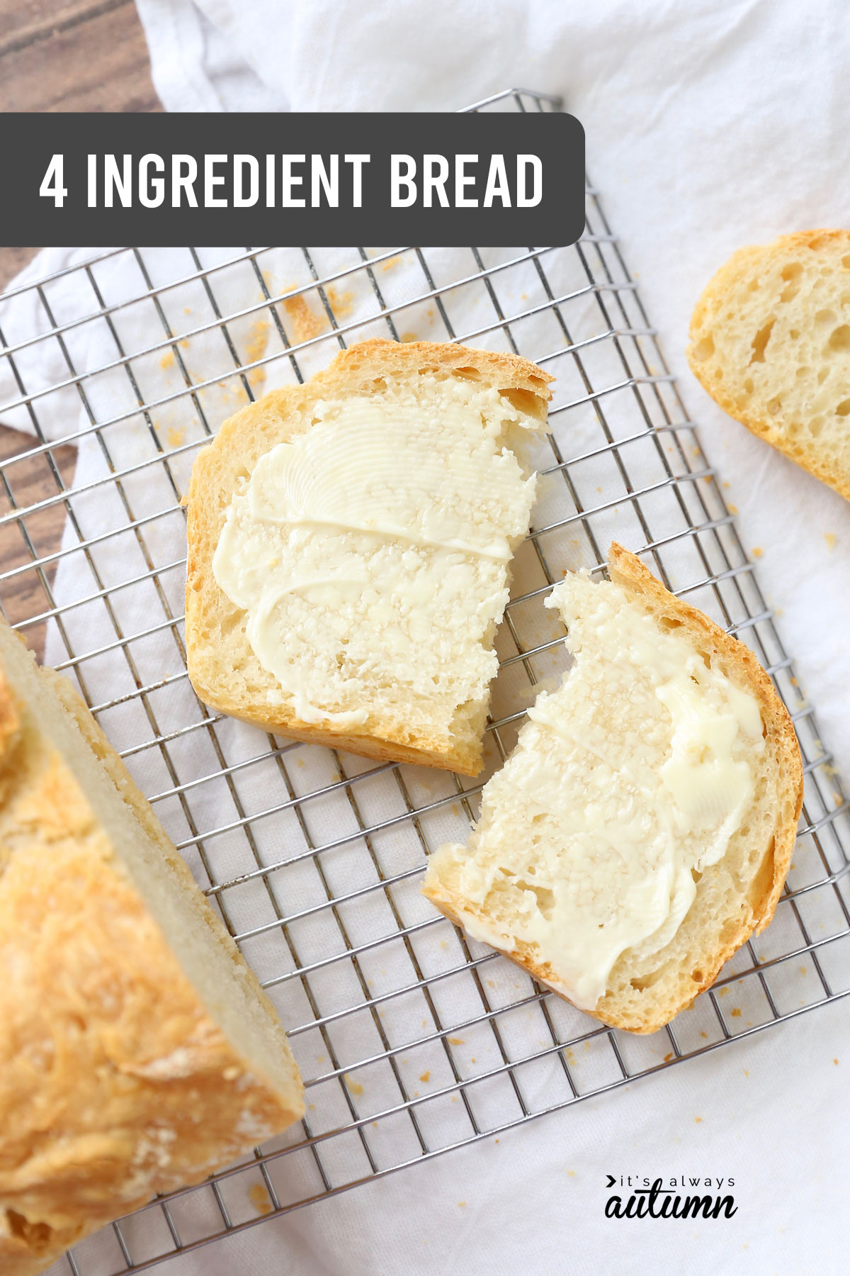 This easy bread recipe only require flour, salt, yeast, and water! All you have to do is stir, rise, and bake.