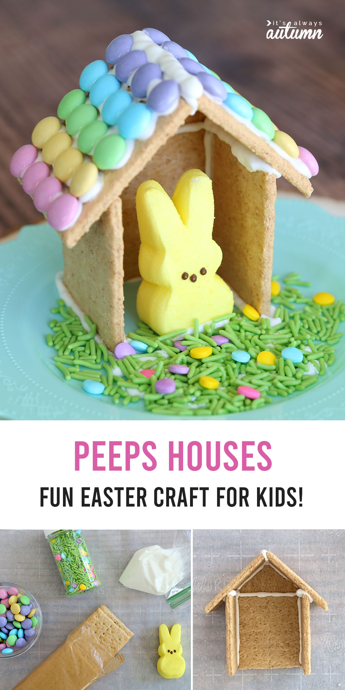 How to make cute Peeps houses for Easter! Easter gingerbread houses.